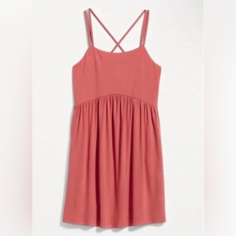 Fit & Flare Cross-Back Mini Coral Dress